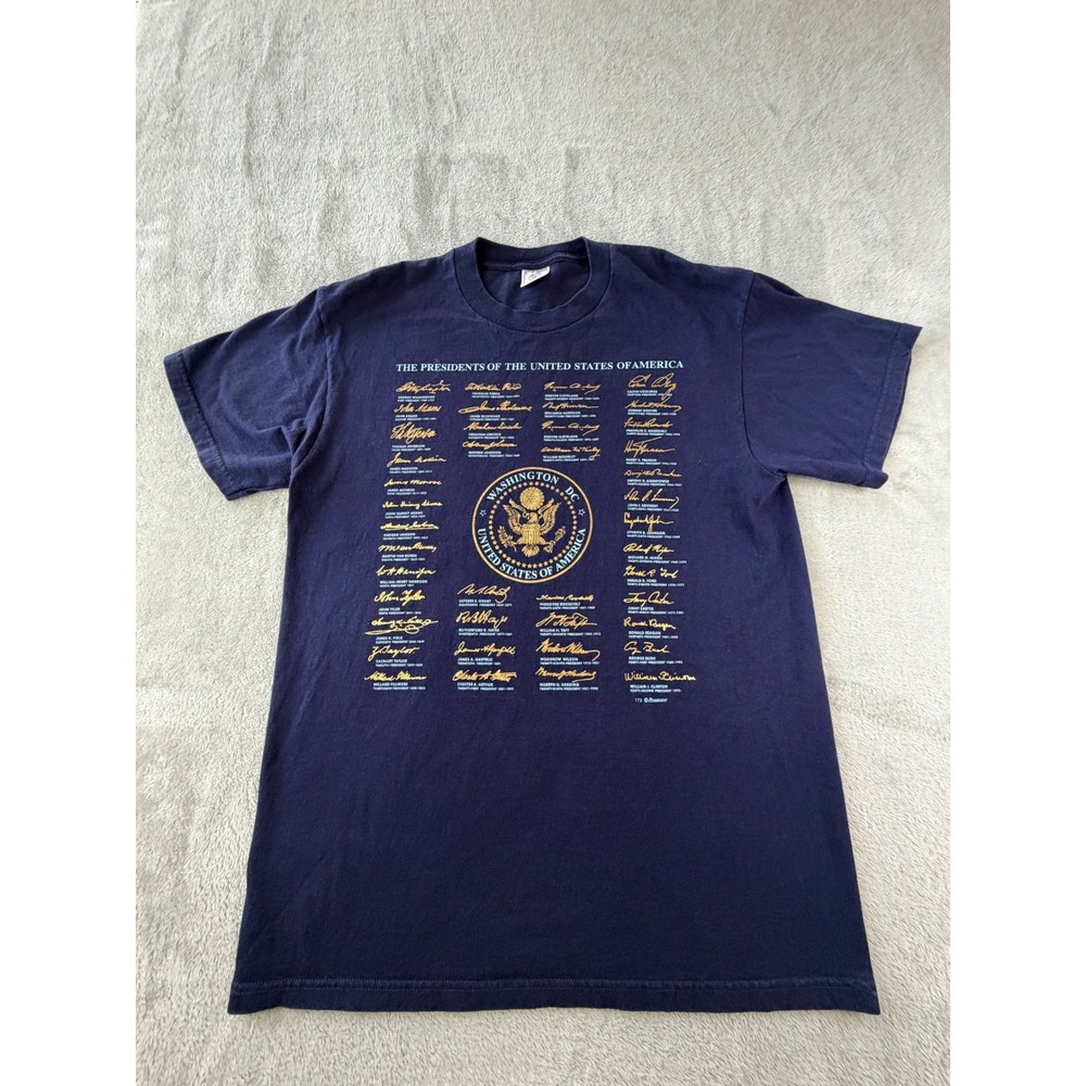 Delta T-Shirt Mens Large Blue Presidents of the USA Signatures Made in USA
